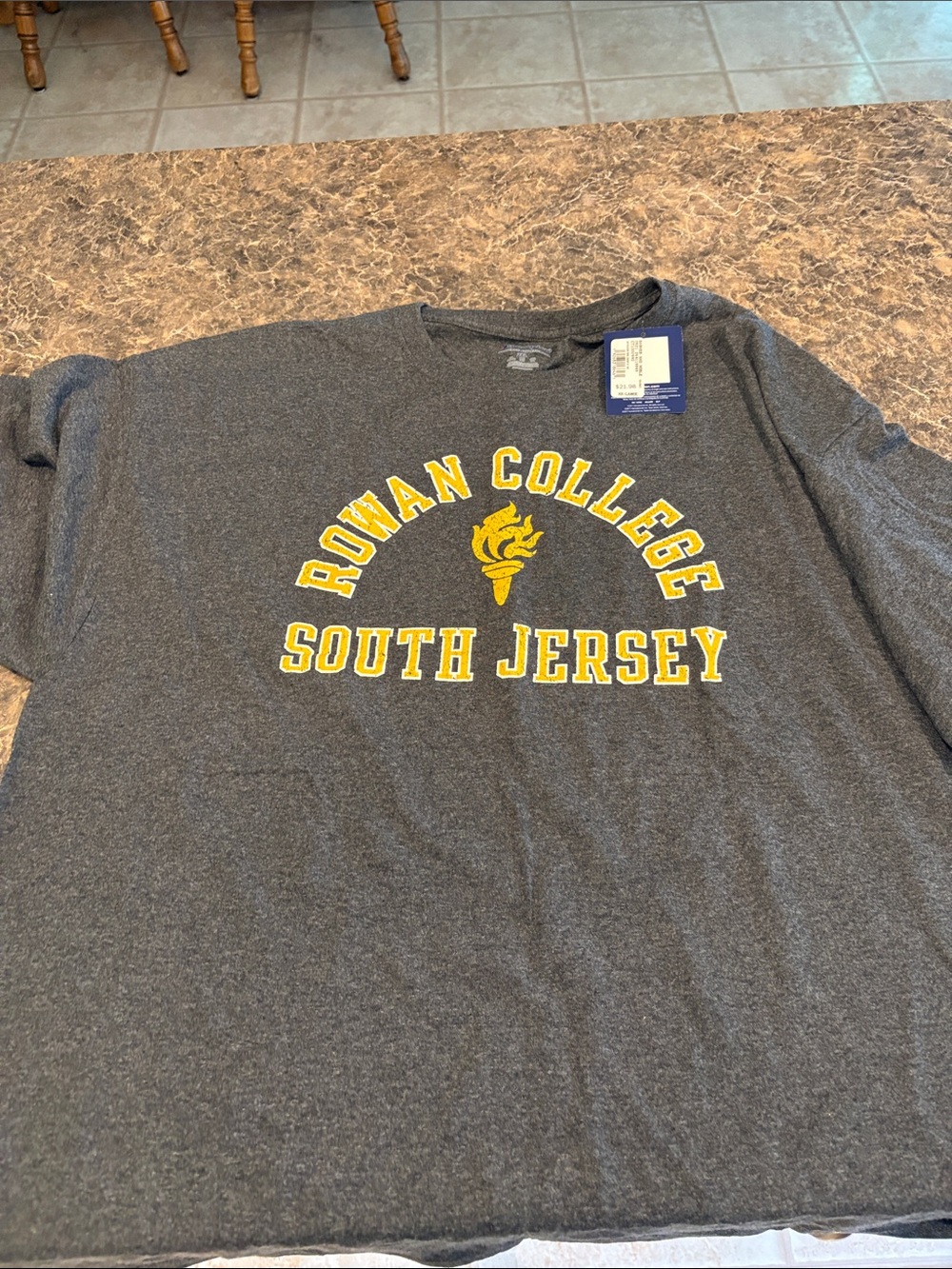 Champion Gray Short Sleeve Rowan College South Jersey Tee with Yellow Logo